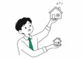 서울 외곽 집값 상승과 강남 하락이 엇갈리는 모습을 표현한 그래픽