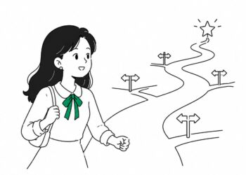 여러 번의 커리어 전환을 거쳐 마침내 목표에 도달한 여정을 표현한 그래픽