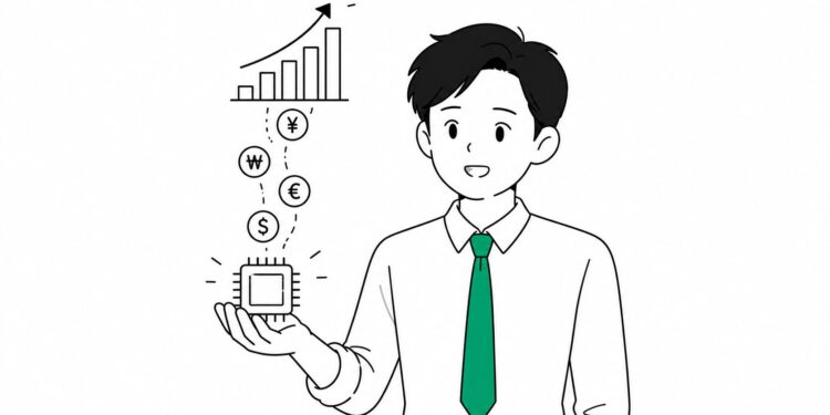 반도체 수출로 원화값이 강세를 보이는 흐름을 표현한 그래픽