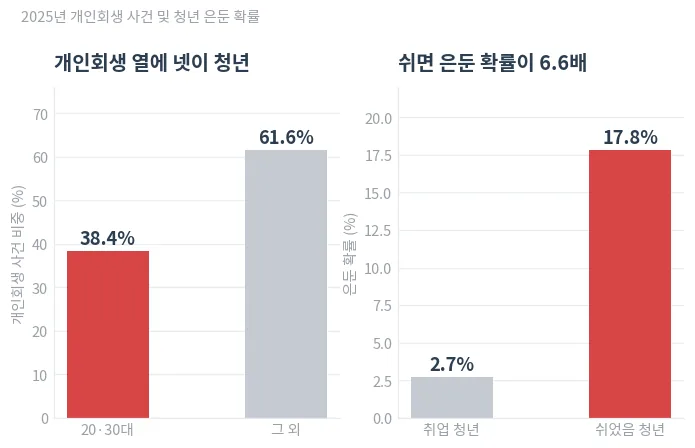 2025년 개인회생 사건 중 청년 비중과 청년 은둔 확률